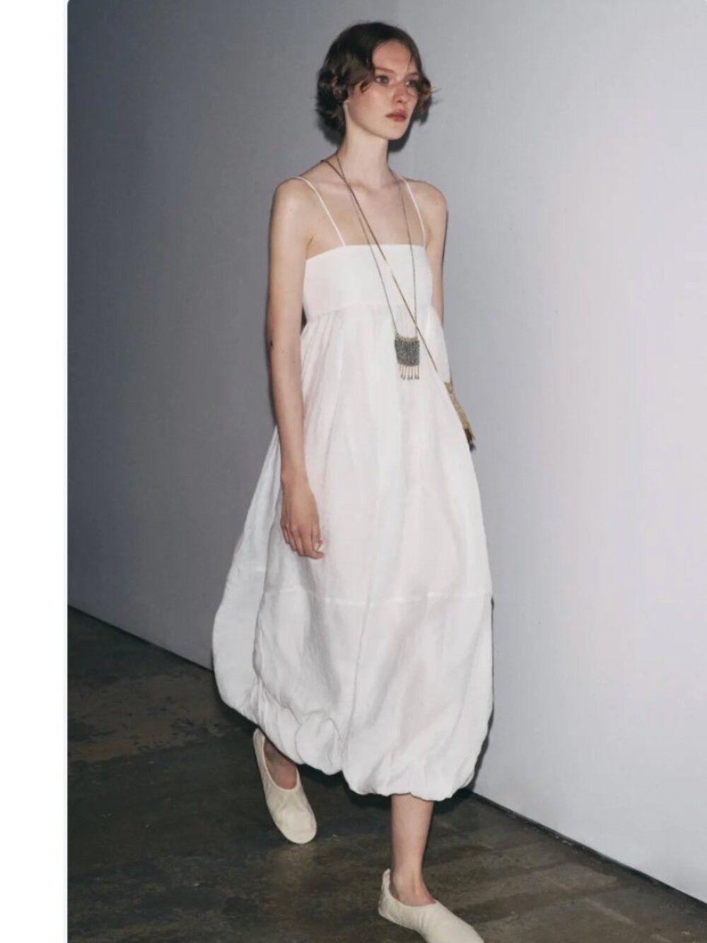 Zara ZW collection Womens Dress XS White Midi A-Line Cotton 4437/240 NWT